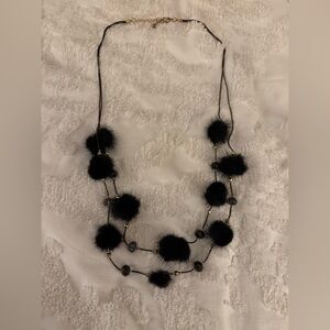 Black/Gold/Beaded/Pom Pom Necklace